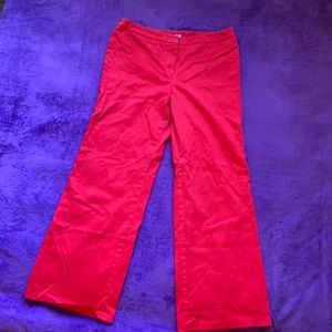 Vivid red pants, with clip style button.